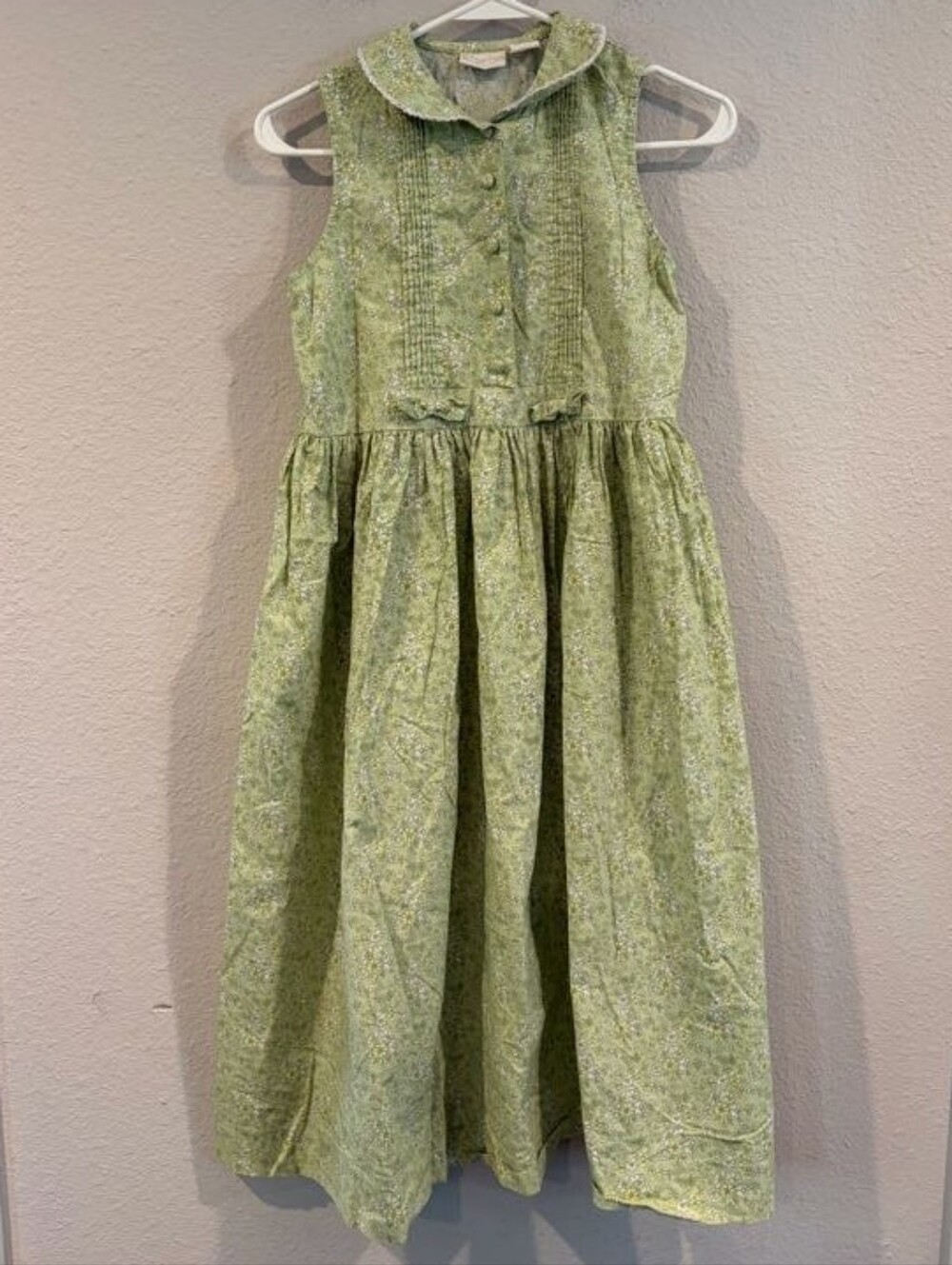 Hartstrings Vintage Girls Green Floral Sleeveless Babydoll Midi Dress Size 14